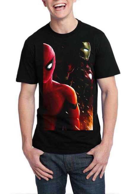 Spider Man Vs Iron Man Black T-Shirt