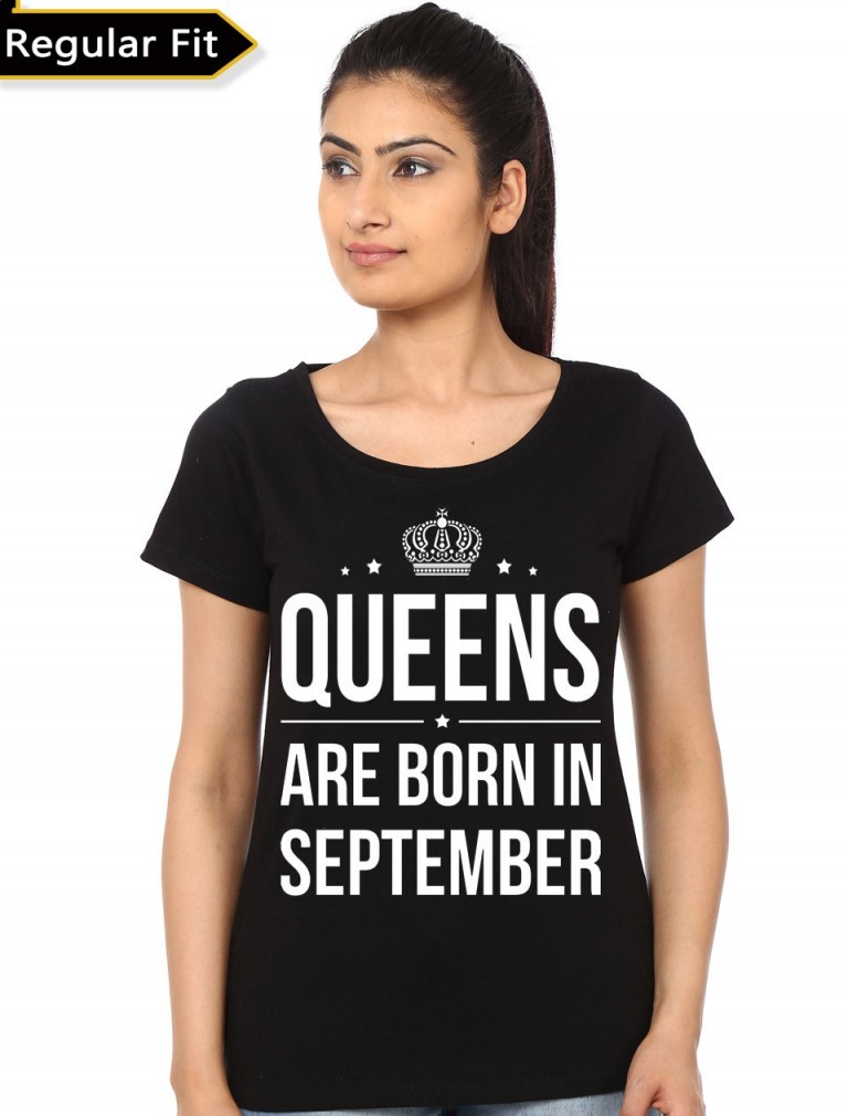 Queens Are Born In September Girl's Black T-Shirt