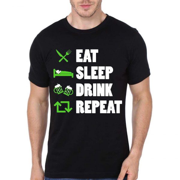 Eat Sleep Drink Repeat Half Sleeve Black T-Shirt