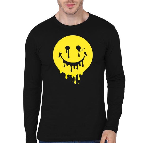 Melting Smiley Black Full Sleeve T-Shirt