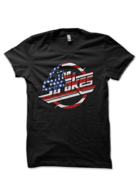 The Strokes Logo American Flag Black T-Shirt