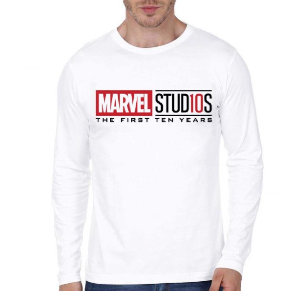 Marvel Studios First Ten Years White Full Sleeve T-Shirtl