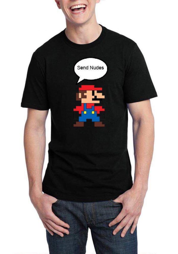 Super Mario Send Nudes Black T-Shirt