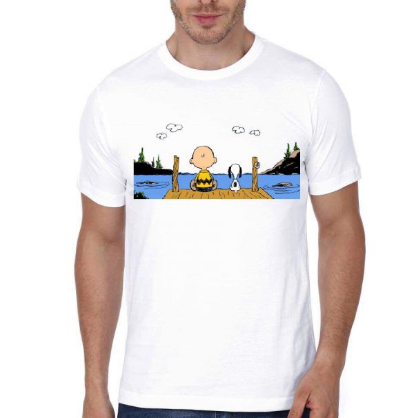 Charlie Brown And Snoopy White Half Sleeve T-Shirt