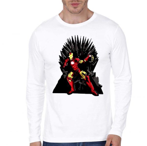 Ironman On Throne White Full Sleeve T-Shirt