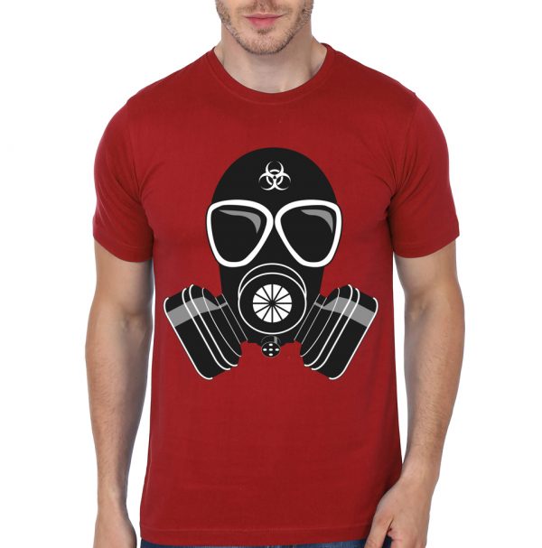 A black Gas Mask Red Half Sleeve T-Shirt