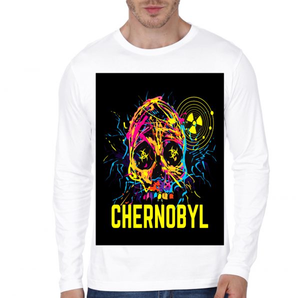 Chernobyl skull White Full Sleeve T-Shirt