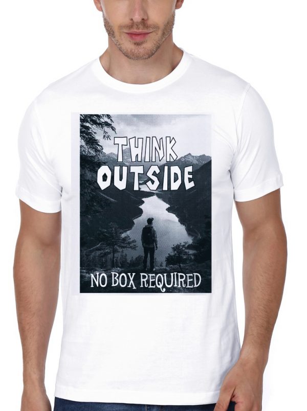 Think Outside Half Sleeve White T-Shirt