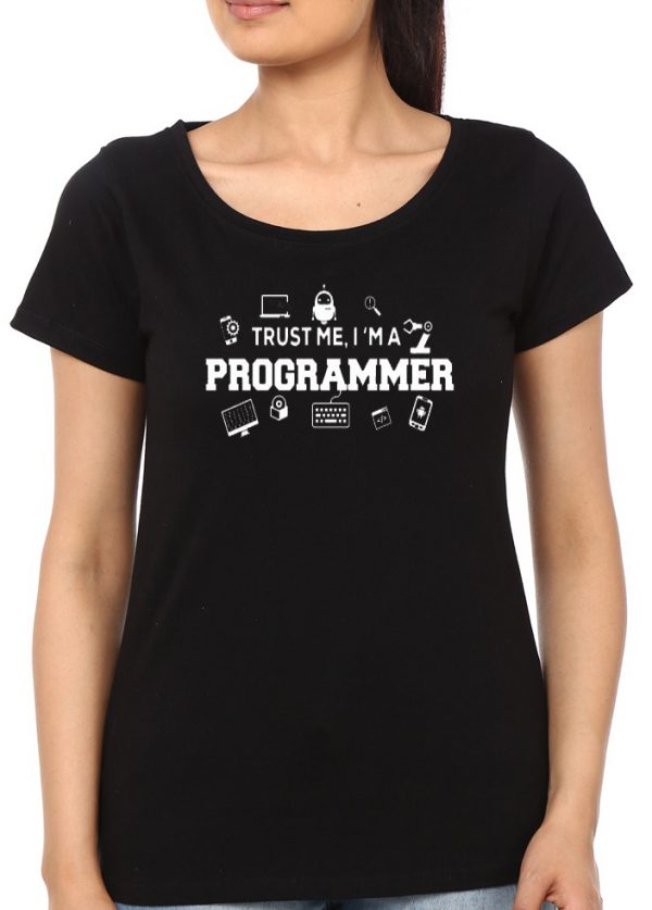 Trust Me I Am A Programmer Girls Sleeve Black T-Shirt