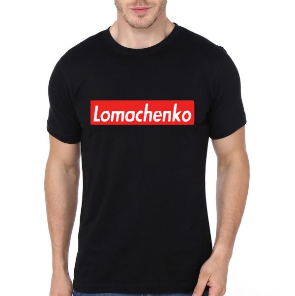 Lomachenko Red Box Logo Black Half Sleeve T-Shirt