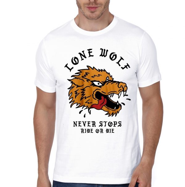 Lobe Wolf Never Stops White Half Sleeve T-Shirt