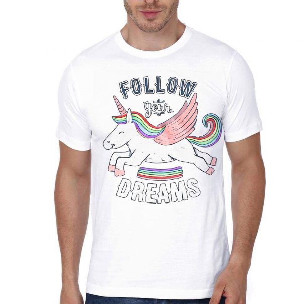 Follow Your Dreams White Half Sleeve T-Shirt