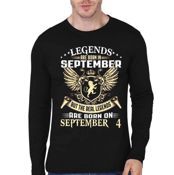 Ledgends Are Born In September Full Sleeve Black T-Shirt