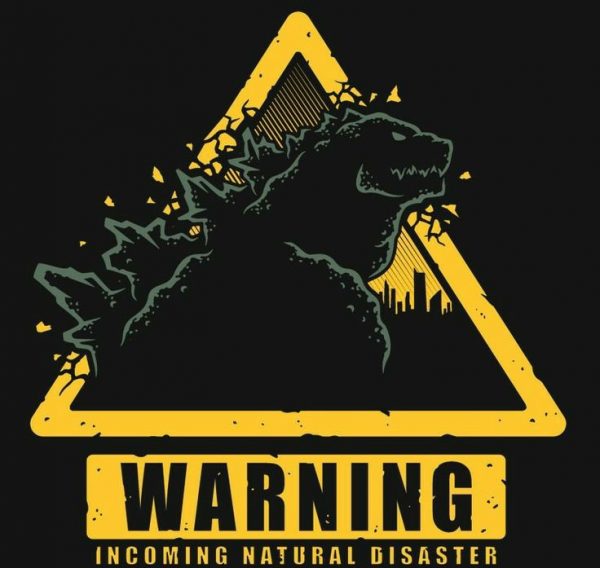 Godzilla Warning Incoming Natural Disaster Black T-Shirt - Image 2