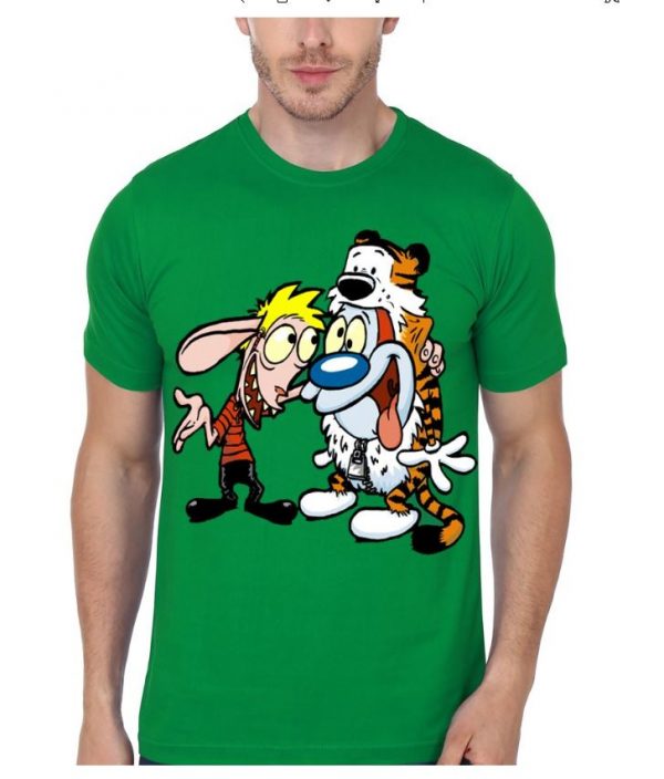 Clavren and Stimpsy  Ren And Stimpy Green Half Sleeve T-Shirt