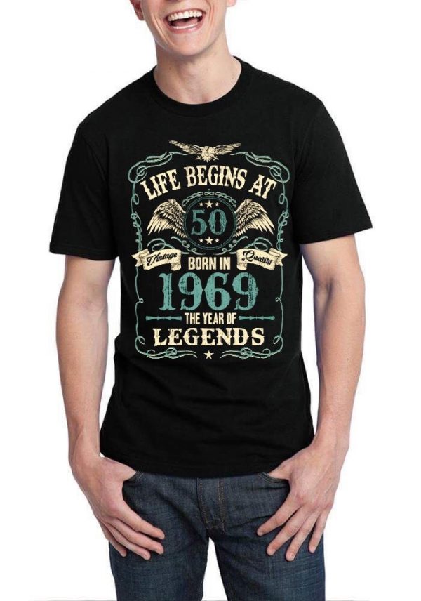 Life Begins At 50th Half Sleeve Black T-Shirt