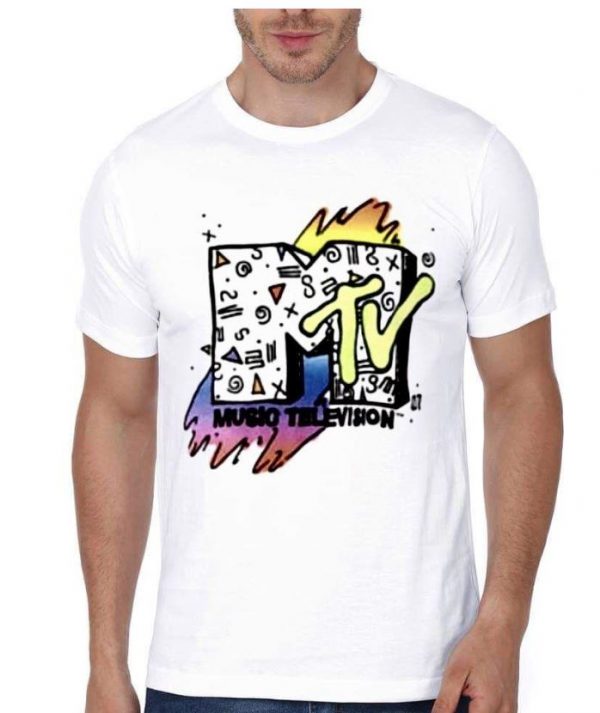 M Tv White Half Sleeve T-Shirt