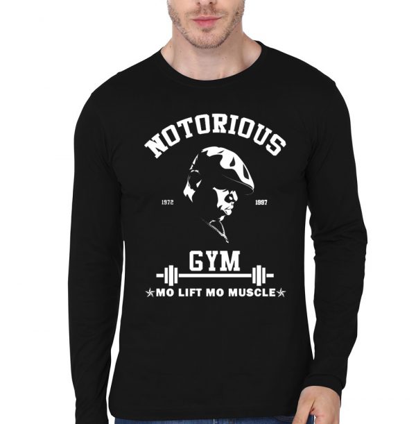 Notorious BIG Gym - Mo Lift Mo Muscle Motivational Black Full Sleeve T-Shirt