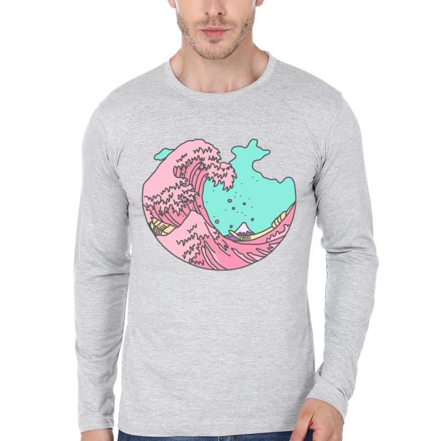 Japanese Pastel Kawaii Anime Meme Surf Beach Wave Grey T-Shirt