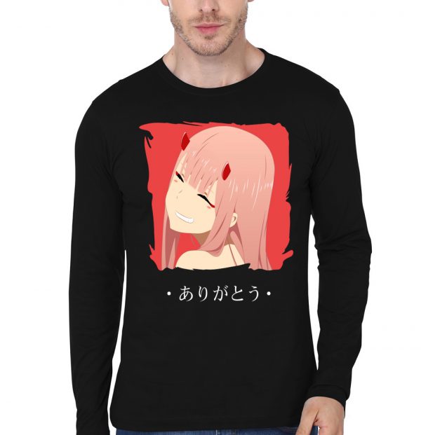 Zero Two from Darling in The Franxx Arigatou Black T-Shirt