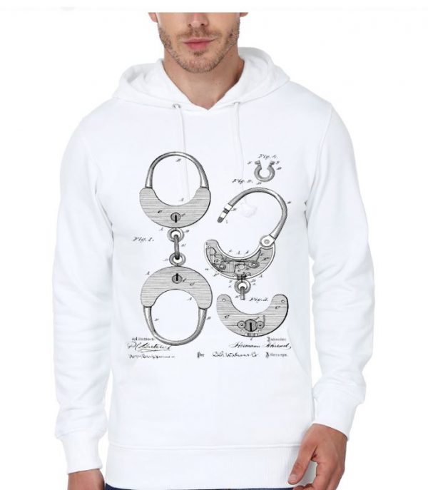 Hand Cuff Vintage Patent Hand Drawing White Hoodie