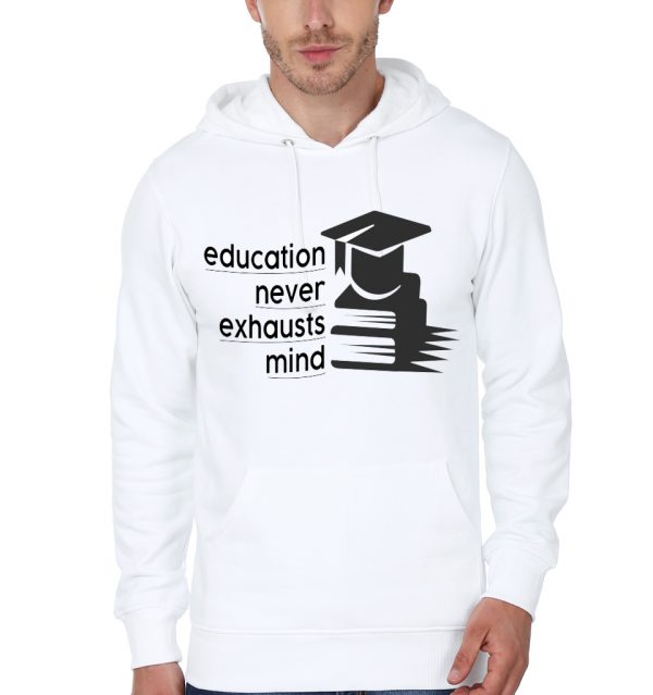 Education Never Exhausts Mind White Hoodie