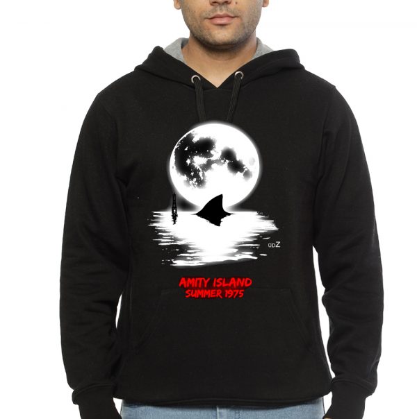 Jaws Full Moon Graphic Black Hoodie