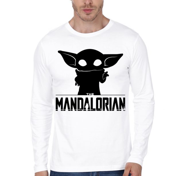 The Mandalorian Logo With Baby Yoda -White T-Shirt