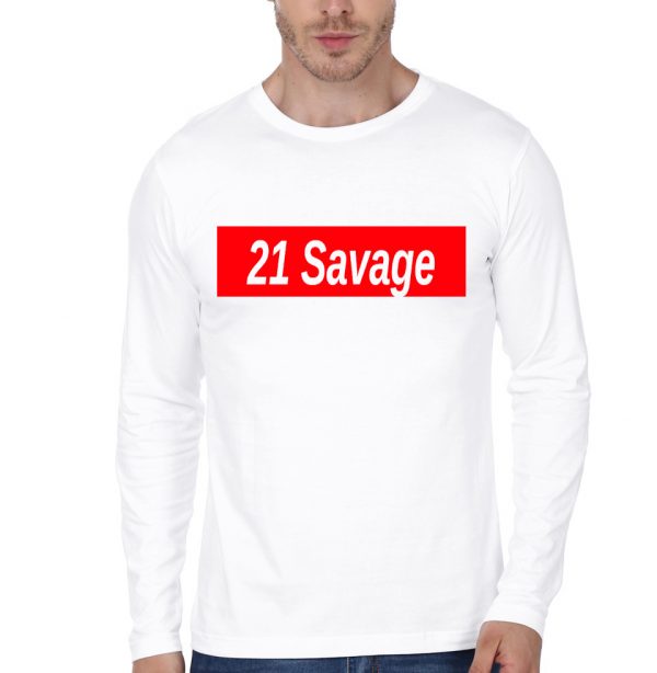 21 Savage // Red Box Logo White T-Shirt