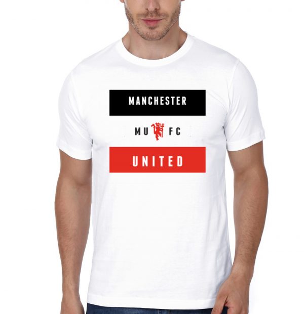 Manchester United Black White Red Design White T-Shirt