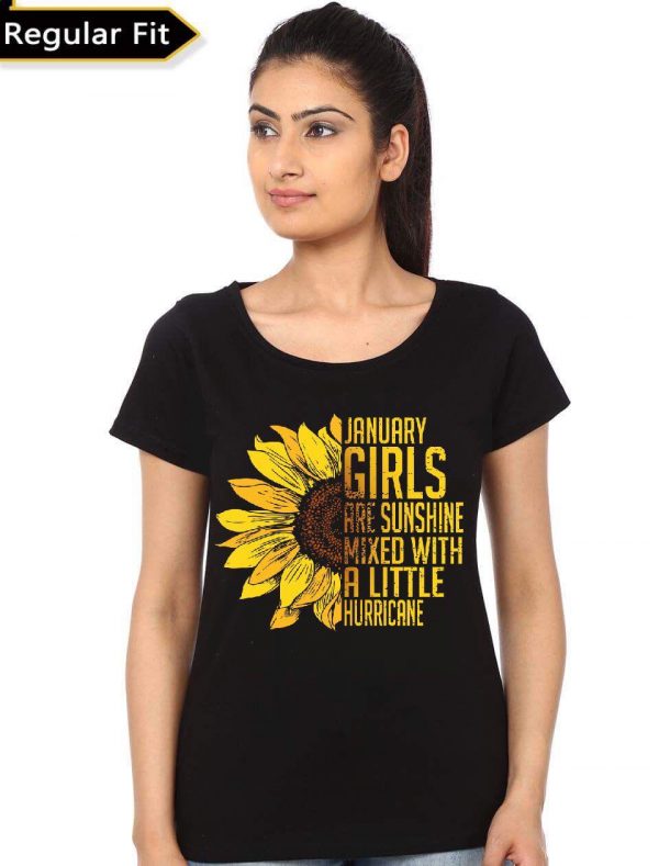 January Girls Are Sunshine Mixed With A Little Hurricane Black T-Shirt