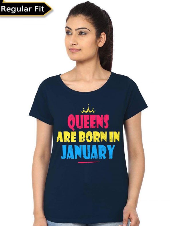 Queens Are Born In January Navy Blue T-Shirt