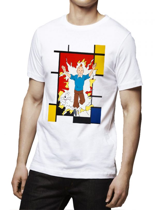 Tintin Mondrian Half Sleeve White T-Shirt