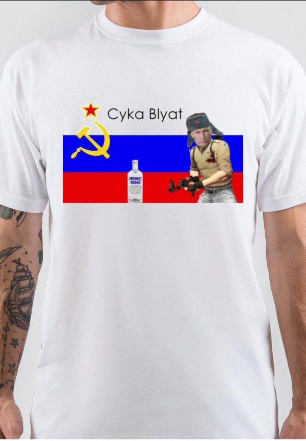 Cyka Blyat Half Sleeve White T-Shirt