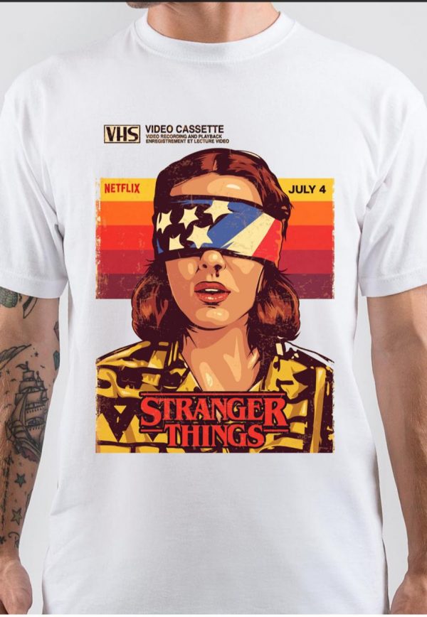 Stranger Things Half Sleeve White T-Shirt