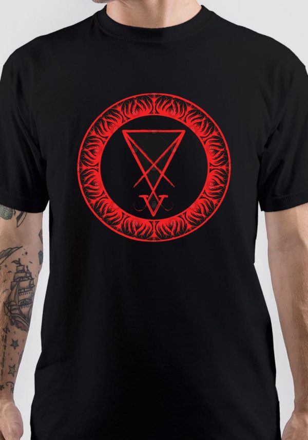 Sigil Of Lucifer And flames In Circle T-Shirt