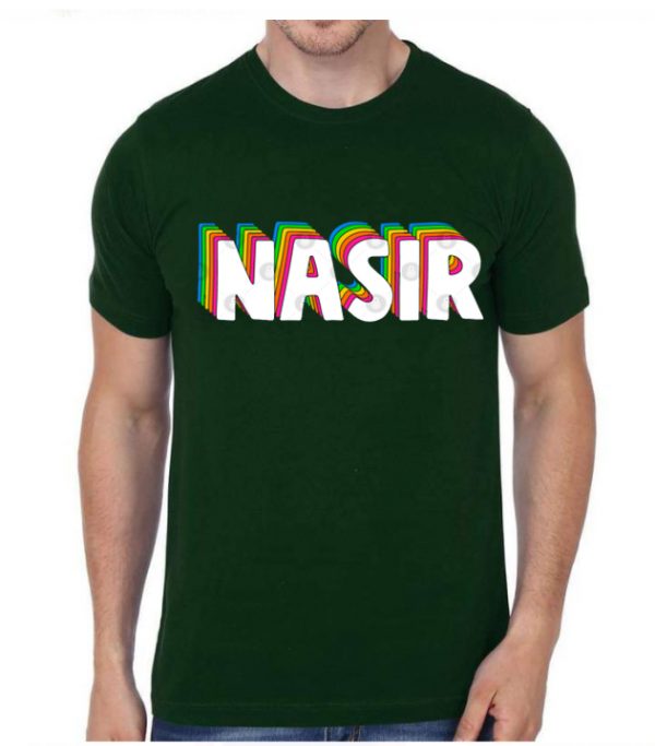 Hello My Name Is Nasir Rainbow Name Tag T-Shirt - Image 3