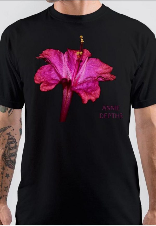 Pink Flower By Annie Depts Half Sleeve Black T-Shirt