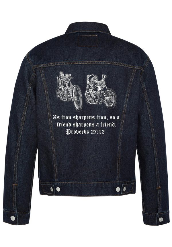 As Iron Sharpens Iron Biiker Denim Jacket