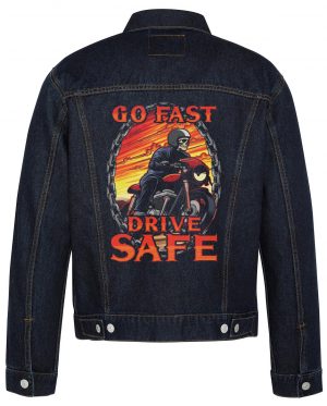 Go Fast Drive Safe Biker Denim Jacket