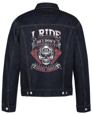 I Ride So I Don't Choke People Biker Denim Jacket