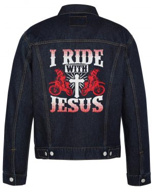 I Ride With Jesus Biker Denim Jacket