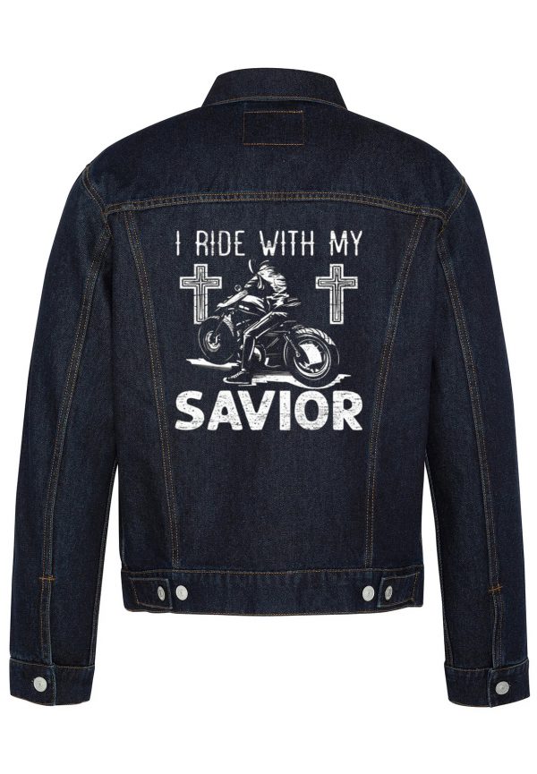 I Ride With My Savior Biker Denim Jacket