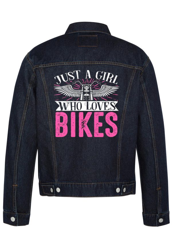 Just A Girl Who Loves Bikes Biker Denim Jacket