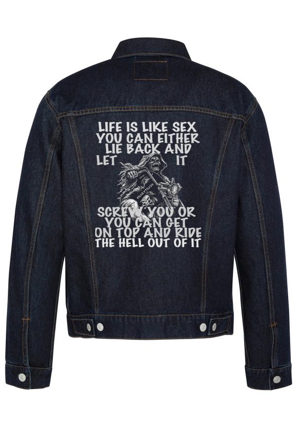 Life Is Like Sex Biker Denim Jacket