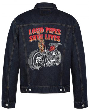 Loud Pipes Save Lives Biker Denim Jacket