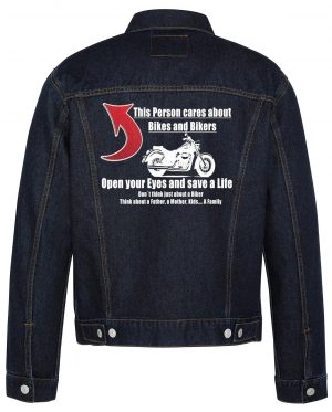 Open Your Eyes And Save A Life Biker Denim Jacket