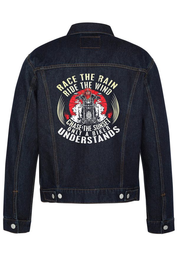 Race The Rain Ride The Wind Biker Denim Jacket