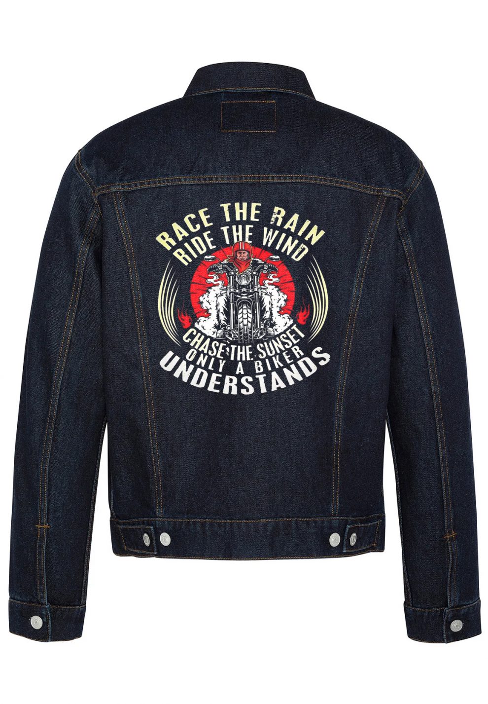 Race The Rain Ride The Wind Biker Denim Jacket