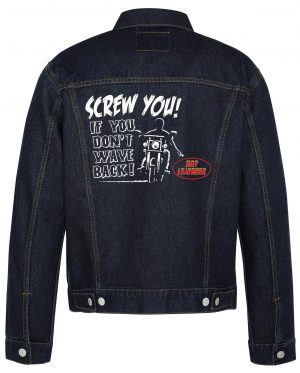 Screw You Don't Wave Back Biker Denim Jacket